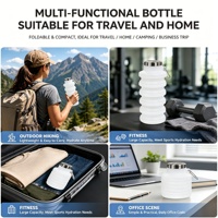 Bouteille portable rétractable moderne personnalisée en silicone de qualité alimentaire hautement transparente, résistante aux hautes températures, avec couvercle en étain