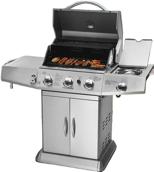 Barbecue à gaz en acier inoxydable à hauteur réglable assemblé gris clair populaire avec une taille totale de 125x55x89cm