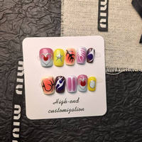 Uñas Postizas de Lujo Hechas a Mano, Forma Ataúd Mediana, con Pegamento en Gel, Diseños de Uñas Acrílicas Modernas al por Mayor, 10 Piezas