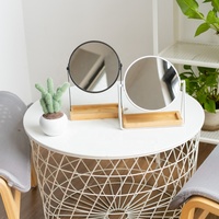 Miroir de maquillage en bambou avec logo personnalisé, petit miroir rond en verre avec grossissement 1X/2X, design moderne et luxueux