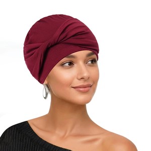 Wholesale Bulk Turban Hat Twisted With Back Elastic Cotton Turban Headwear Islamic Hijab Under Caps - Product Image 1