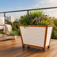 Jardinière en aluminium pour extérieur, avec cadre imitation bois, roulettes, bac à fleurs mobile pour patio et balcon