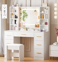 Table de toilette moderne de luxe en MDF avec miroir éclairé pour chambre à coucher, hôtel et salon