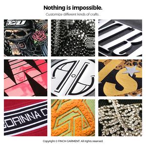 Felpe con Cappuccio Finch con Applicazioni Ricamate, Cotone Pesante, Stile <span class=keywords><strong>Vintage</strong></span> Y2k, Nero con Cerniera e Strass - Product Image 6