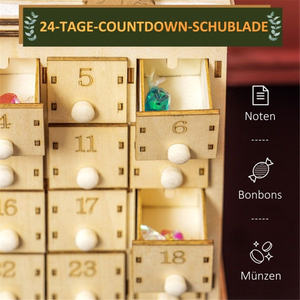 Calendrier de l'Avent en bois avec lumières de Noël, forme rectangulaire, alimenté par piles, commande manuelle, LED blanches, décoration de la maison - Product Image 5