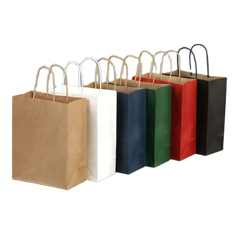 Saco de papel para compras com impressão personalizada, saco de papel kraft para viagem em formato de saco de papel preto, branco e marrom com logotipo para fast food