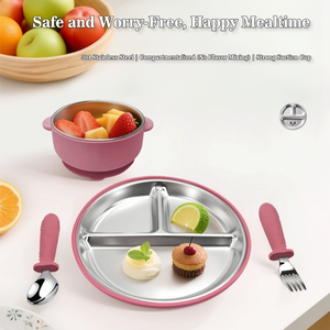 Juego de Vajilla Infantil Personalizable de 4 Piezas de Acero Inoxidable 304 con Platos y Tazones de Silicona Removibles con Succión, Libres de BPA - Product Image 6