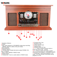 Tourne-disque tout-en-un avec lecteur de disques vinyles, lecteur de CD, lecteur de cassettes, radio AM/FM, en bois, avec haut-parleurs