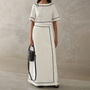 <span class=keywords><strong>Maxi</strong></span> da donna in cotone alla <span class=keywords><strong>moda</strong></span> 2025 estivo 2 pezzi con Top allacciato a schienale e avvolgente - Product Image 1