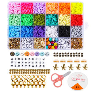 Kit de cuentas de arcilla para la fabricación de joyas, conjunto de cuentas sueltas de arcilla polimérica redondas planas, accesorios hechos a mano DIY con letras - Product Image 1