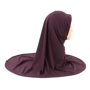 말레이시아 소녀의 키즈 라이크라 Hijab 1 조각 Amira 쉬운 풀-온 헤드 스카프 이슬람 인스턴트 hijab 보닛 기도 스카프