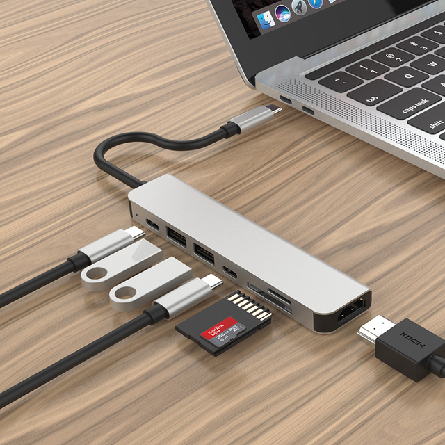 Free Sample NEEXXT B71 7 in 1 4K 30Hz or 60Hz Type C HUB HDTV PD Super Fast Charging USB C Adapter
