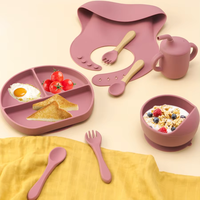 Ensemble d'alimentation en silicone-Fournitures de sevrage à LED pour bébé avec bavoir, plaque d'aspiration, bol, tasse et cuillère de première étape