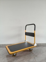 Carretilla Plegable Industrial con Plataforma Plana, Marco Negro y Amarillo, Ruedas de PU Silenciosas, Carro de Transporte Logístico Manual