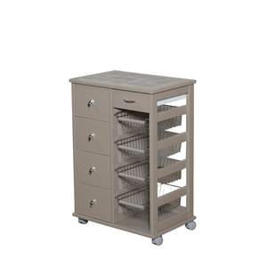 Carrito con Cajones de Madera Maciza de Haya de Alta Calidad con Superficie de Azulejos y Ruedas de Plástico para Hogares Contemporáneos - Product Image 2