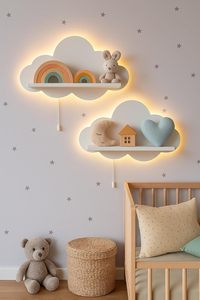 Paquete de 2 Estantes <span class=keywords><strong>Flotantes</strong></span> de Madera Modernos con Forma de Nube, Multifuncionales, para Habitación Infantil, Cocina, Baño, Dormitorio, Sala de Estar - Product Image 2