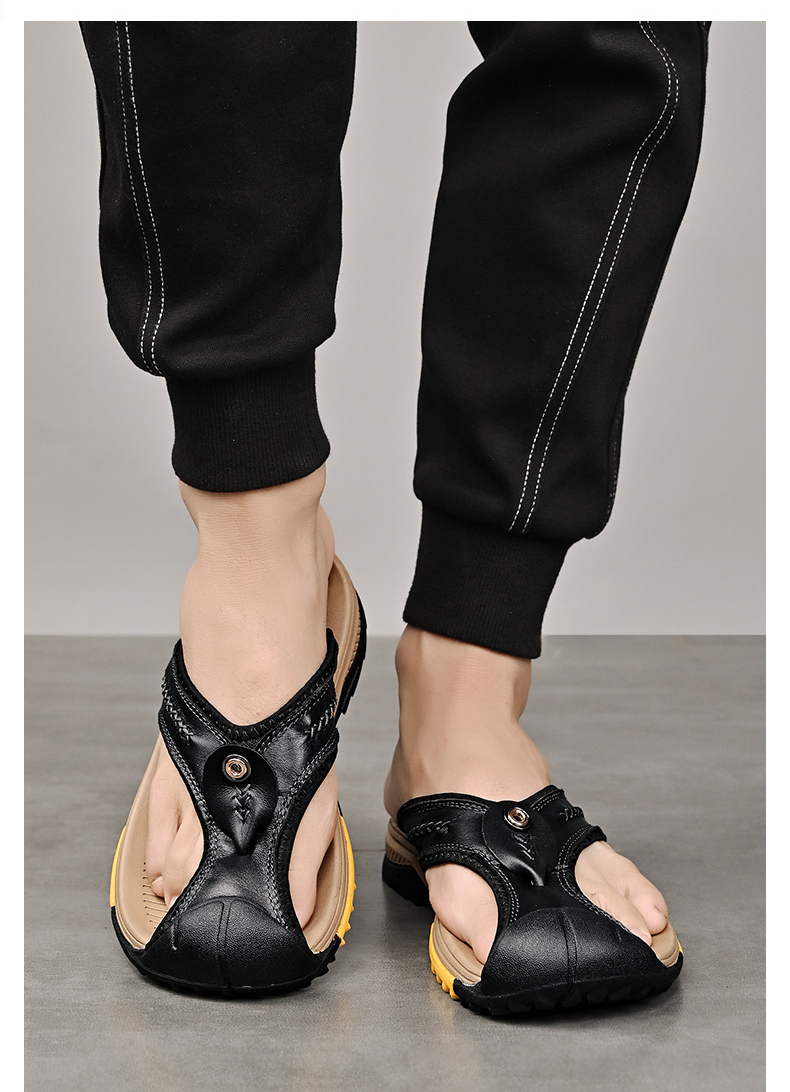 New Men Sandals and Slippers Outside Flip Flops Breathable Thick-Soled Toe Sandals