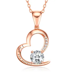 Shopify Top Selling Classic Love Necklace 1 Carat Diamond Rose Gold Moissanite Heart Pendant Necklace For Women