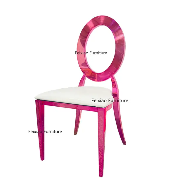 2024 di lusso Hotel festa di nozze eventi mobili rosa acciaio inox bianco cuscino PU sedia da pranzo
