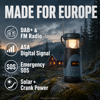Radio solaire d'urgence DAB+ FM à manivelle DF-583 avec haut-parleur, étanche IPX6, alarme SOS, horloge et éclairage pour aventures en extérieur