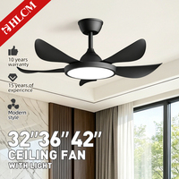 Ventilateur de plafond LED tout noir avec télécommande, 36/42 pouces, moteur DC ultra-fin, 6 vitesses, intensité variable, silencieux, garantie moteur 10 ans, style Mid-Century