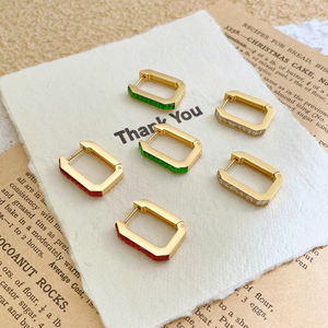 Серьги-толстовки из нержавеющей стали 316L квадратные зеленые Багеты с цирконием, сережки 18 карат, золотые геометрические красочные обручи, оптовая продажа - Product Image 6