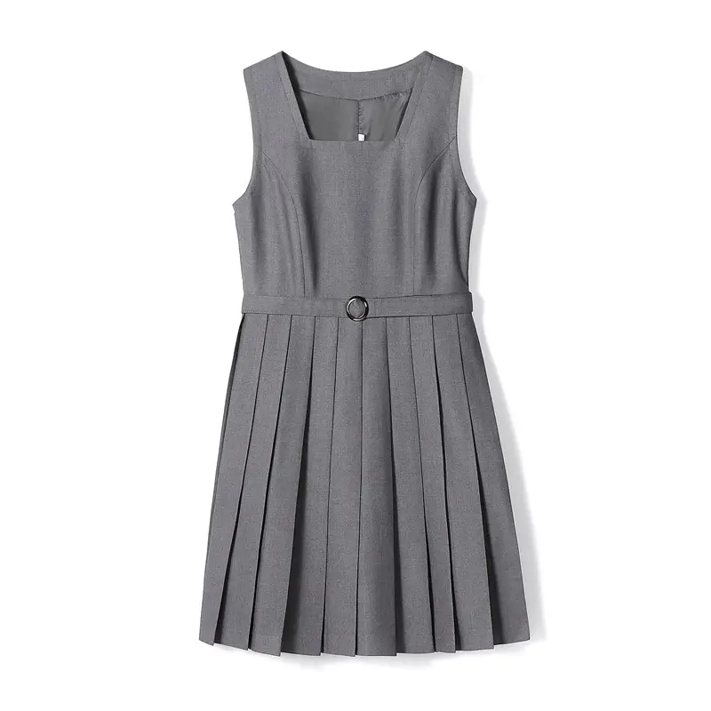 Toptan fabrika okul üniforması kızlar için TR kumaş iyi elastik elbise gri okul üniforması