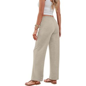 FOXA Mid Waist Wide Leg Pants Women Flowy Palazzo Drawstring Breathable <b>Elastic</b> Waist with Pockets Summer Beach Vacation Clothes - Product Image 5