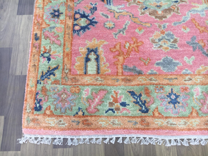 พรมขนสัตว์ทำมือสีชมพูแบบอูชาค พรมตุรกีหลากสีสัน พรมตกแต่งห้องนั่งเล่นสไตล์โบโฮ ขนาด 9x12 8x10 สำหรับห้องนอนและพื้นที่ใช้สอย - Product Image 2