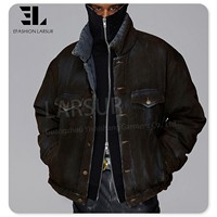 LARSUR Veste en jean rembourrée délavée de boue sale personnalisée en usine Manteaux en duvet remplis de bulles Veste en jean matelassé Veste bouffante