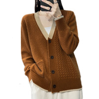 Kardigan Rajut Wanita Elegan Baru 100% Wol Murni, Warna-warni, Hangat, Model V-neck, Laris Manis
