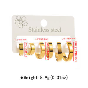 Boucles d'oreilles créoles unies Ensemble de boucles d'oreilles géométriques rétro en acier inoxydable pour femme - Product Image 2