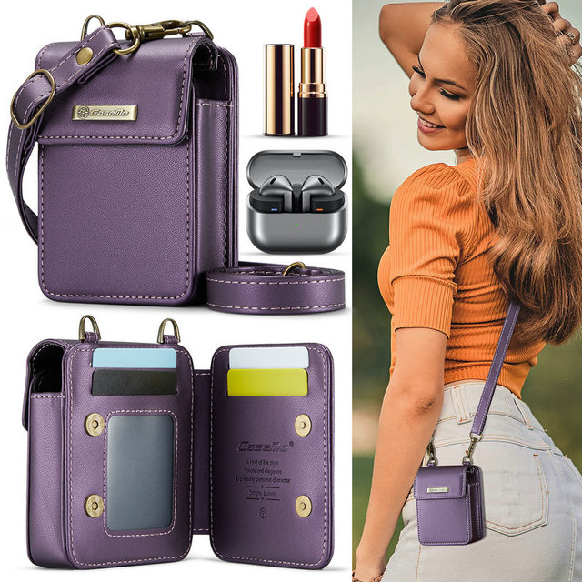 CaseMe Luxury Magnetic PU Leather Shockproof Waterproof Business Design Crossbody Case for Z Flip 6 7 8& MOTO Flip Lanyard