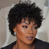 Perruque courte afro bouclée, frisée, coupe pixie, cheveux humains Remy, fabriquée à la machine