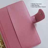 Organiseur de budget compact en cuir PU beige rose de luxe, durable, avec anneaux dorés A6 pour enveloppes de trésorerie