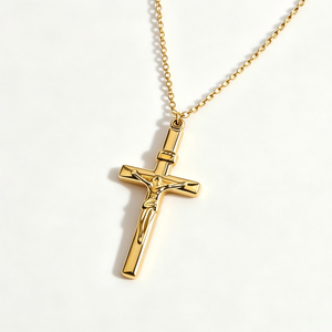 Trendy roestvrijstalen christelijk collier met kruis en Jezus hanger, waterdicht, 18K PVD verguld, religieuze sieraden, unisex, gebedssieraad - Product Image 1