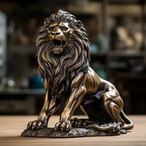 تمثال أسد برونزي حديث مخصص من النحاس الخالص لمعبد الحديقة للكنيسة لتزيين المناظر الطبيعية الخارجية - Product Image 1