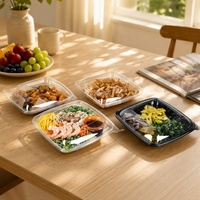 Boîte de conditionnement alimentaire en plastique transparente empilable pour plats préparés, plats à emporter, crevettes surgelées, avec couvercle transparent