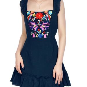 Vestido Corto de Verano OEM para Mujer, Personalizado con Bordado, Estilo Línea A, Color Negro - Product Image 1