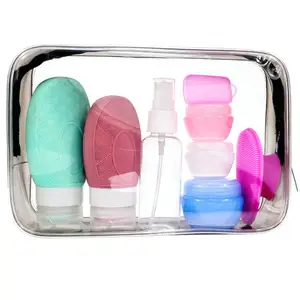 OEM 4 em 1 Portátil Squeezable Leak Proof Silicone Travel Bottle Cosmetic Dispenser Set Kit de Viagem Recipiente Vazio para Avião