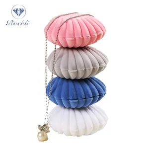 Shell Vorm Mooie Fluwelen Bruiloft Engagement Ring Box Houder Voor Oorbellen Ketting Armband Sieraden Display Gift Box