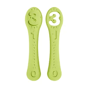 Conjunto de colheres de treinamento sem BPA para bebês, colher de silicone para aprender matemática e fazer pasta de arroz para bebês