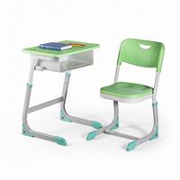 Ensemble de bureau et chaise d'étudiant réglables modernes avec structure métallique et surface de travail en plastique pour salle de classe