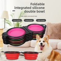 Bol double pliable pour animaux de compagnie, bol en silicone résistant aux morsures, double usage eau et nourriture, bol portable pour animaux de compagnie, séparation eau et nourriture pour extérieur
