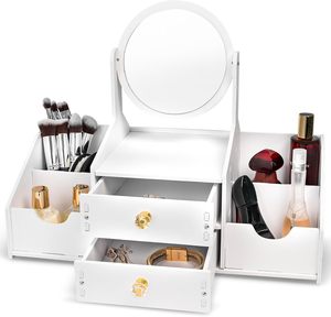 Modern Design Cosmetic Storage Box PVC Plastic Jewelry Drawer Storage with <b>Mirror</b> for Household Skin Care Rack - Product Image 1