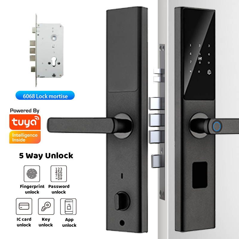 WIFI Fingerprint Tuya Smart Deadbolt Lock with Handle Digital Card Key Fully Automatic Smart Door Lock for Home Hotel · image 3