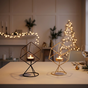 Wholesale <b>Cube</b> Geometric Style Metal Wire Tea <b>Light</b> Holder for Home and Events Tabletop Decoration - Product Image 1