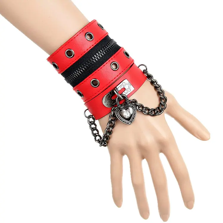 Punk exaggerated heart-shaped zipper leather bracelet Non-mainstream new ladies creative combination jewelry