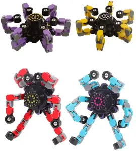 Çocuklar renkli parmak Anti stres kabartma Fidget iplik Robot el fırıldak oyuncağı