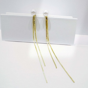 high quality plata 925 silver Luxury zircon Gold Plated long earring party wedding handmade ladies vintage pearl tassel earrings - Product Image 2
